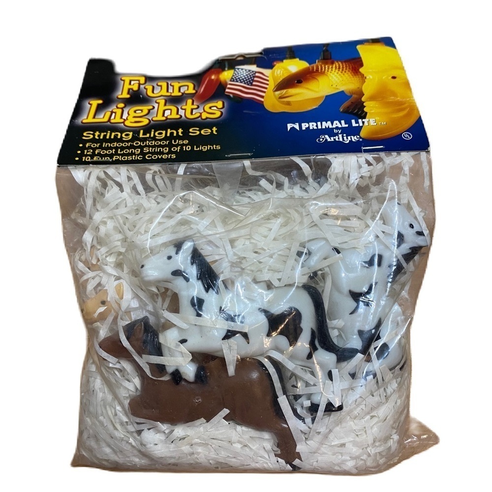 2002 Rarin to Go Horses Fun String Lights Set Plastic Light Covers Patio RV NEW
